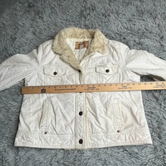 Aeropostale Jacket Womens XL Corduroy White Faux Fur Trim Pockets Button Up - Picture 6 of 6